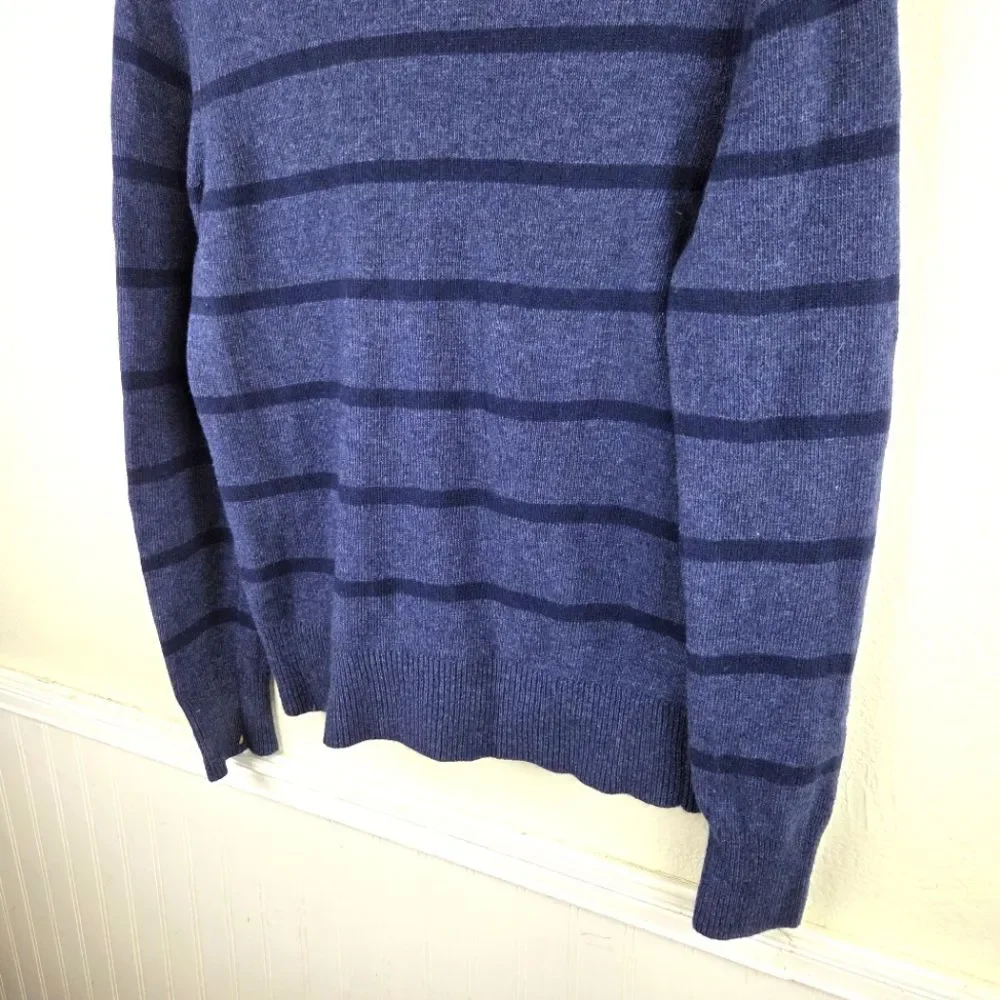 Men's Banana Republuc Blue Striped Fine Italian Merino Wool Pullover Sweater MED